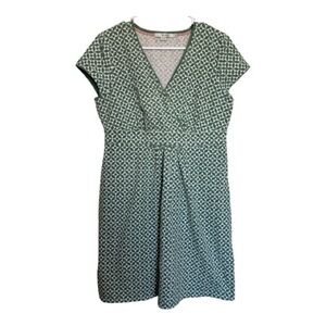 Boden Green Geometric Faux Wrap Dress Size 10 Jersey Knit Fit Flare Preppy